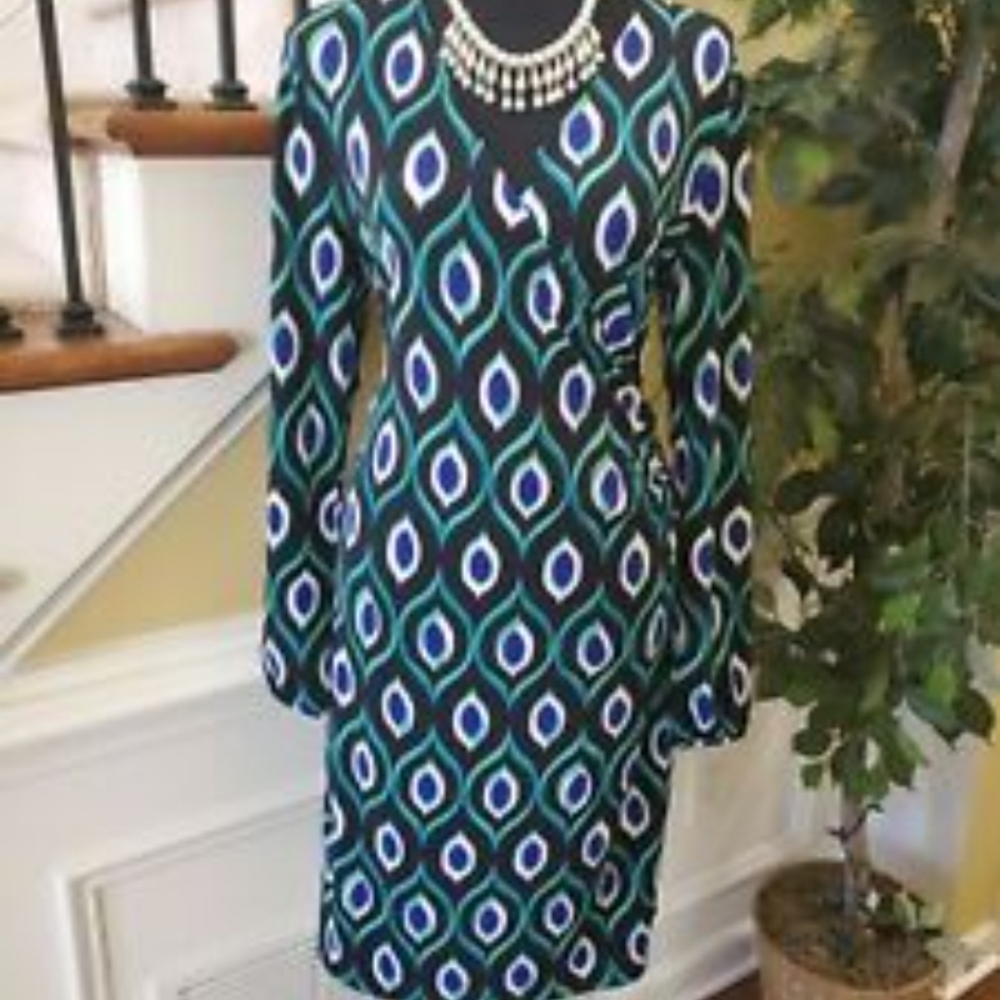 Peacock Print Long Sleeve Dress